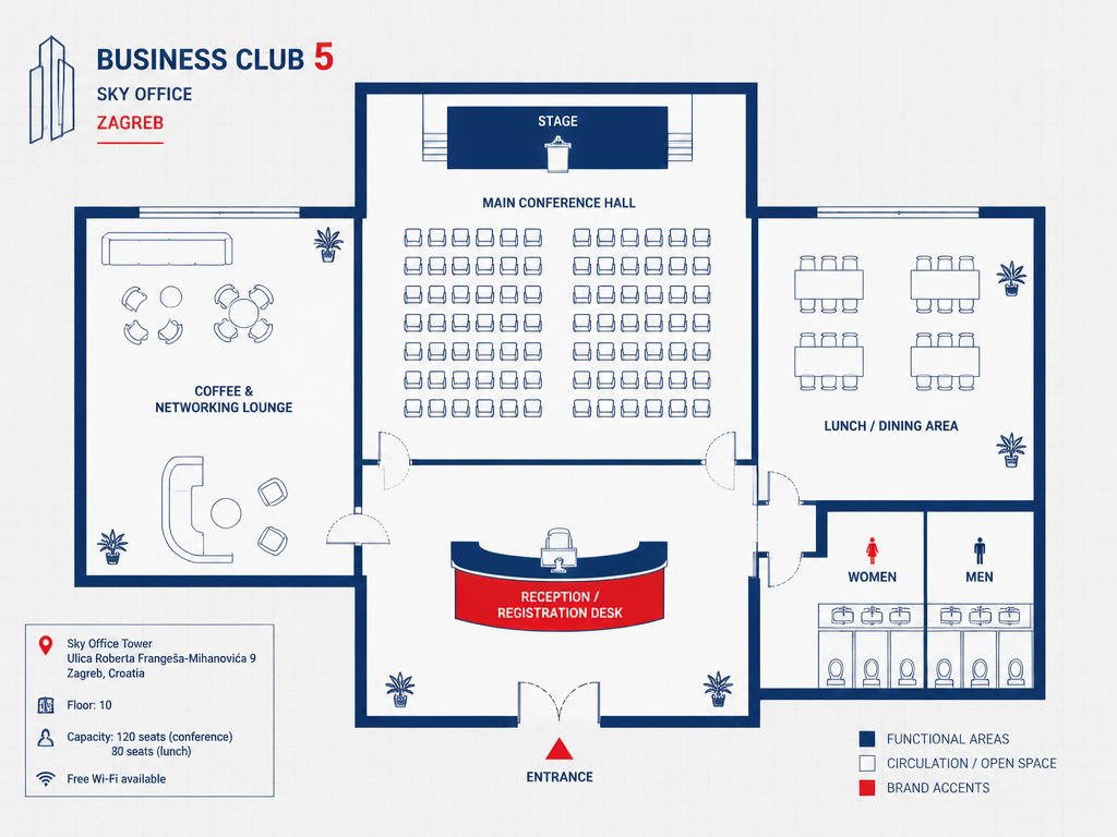 Plan prostora Business club 5 u Sky Office tornju